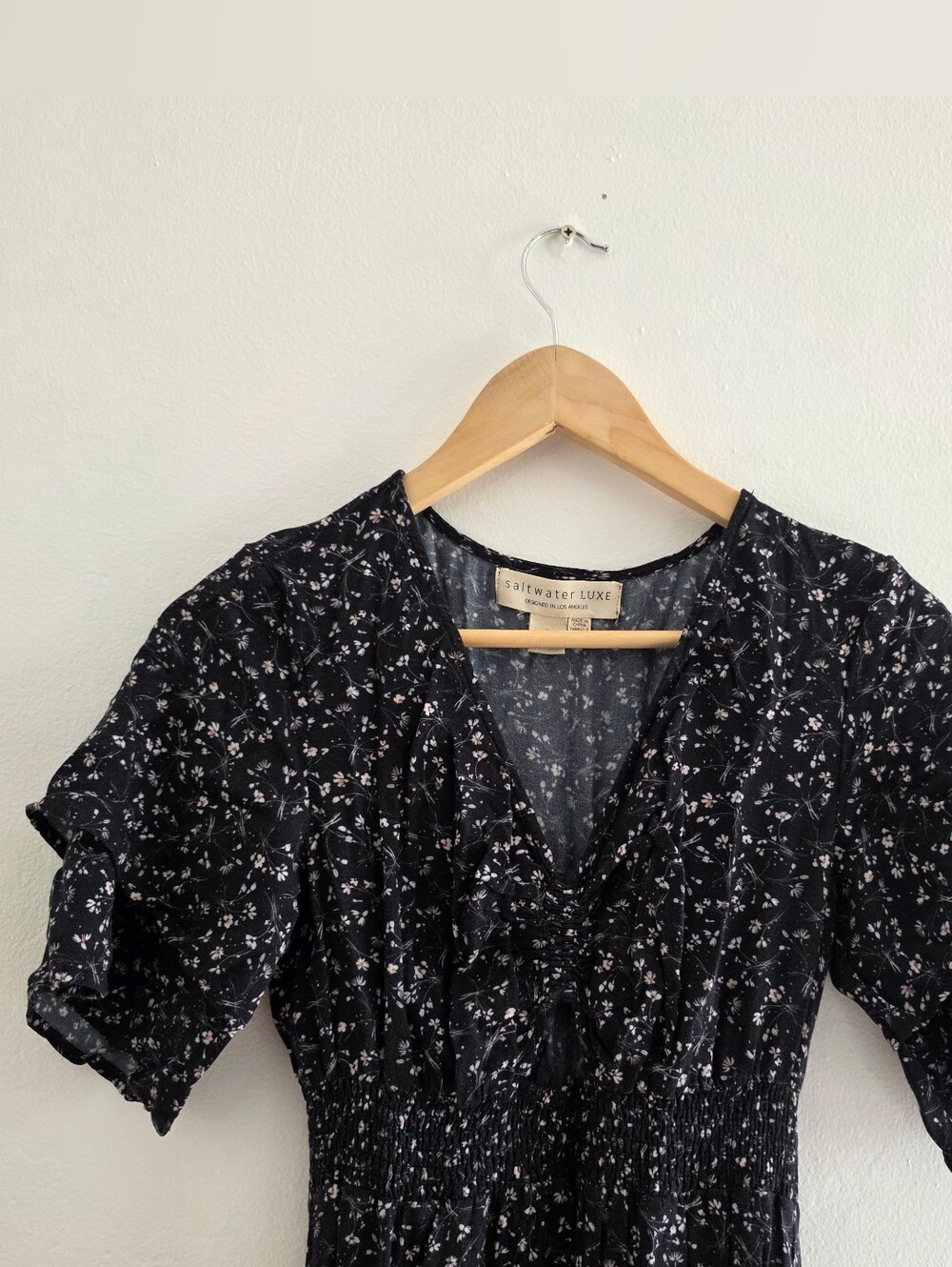 Saltwater Luxe | Black Floral Midi Dress with Cutout